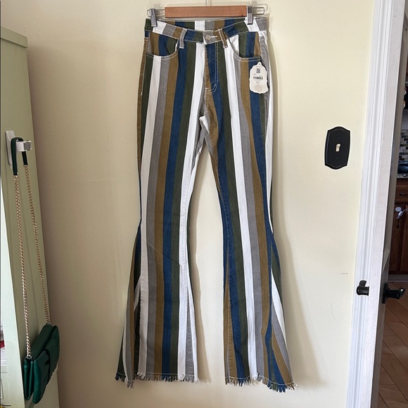 Altar'd State Multicolor Striped Flare Bell Bottom Jeans Size XS - Picture 2 of 15